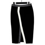 Alvin Valley Color Block Trim Accent Pencil Fitted Midi Skirt Slit S Black White Photo 8