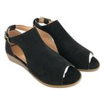 Womens Low Wedge Heel Shoes Faux Suede Peep Toe Buckle Black Size 36 US 5 Photo 0