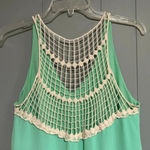 Illa Illa  Green Sleeveless Swing Sundress Ivory Mesh Net Crochet Back Size Small Photo 2