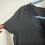 SheIn  Black V Neck Eyelash Lace Trim Top S Photo 4