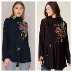 Free People NWT  Gemma Black Floral Mini Dress Small Open Back Long Sleeve Tunic Photo 7