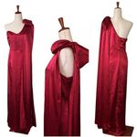 Amazon Satin One Shoulder Long Elegant Formal Evening Gown Bow Tied with Train Photo 0