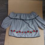 Bleuh Ciel  Embroidered Gingham Boho Top Black/White/Red S Balletcore Boho Preppy Photo 2