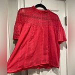 AQUA Pink High Neck Ruffle Sleeve Embroidered Flowy Babydoll Blouse Size M Photo 4