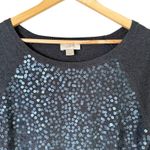 Ann Taylor LOFT Sequin Cotton Sweater in Charcoal Gray 3/4 Sleeves Boat Neck, Size Medium Photo 1
