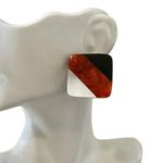 Bold Vintage Sponge Coral & Onyx Inlay Earrings – Geometric 80s Style Black Photo 2