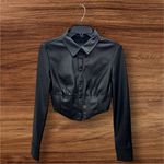 ASOS - BERSHKA Corset Detail Faux Leather Black Crop Top Photo 6