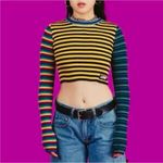 Unif  Small Crop Top Sweater Yellow Rainbow Rastafarian Pride Winter Fall Spring Photo 5