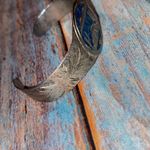 Vtg Sterling Silver Turquoise Inlay Southwestern Signed Scene Cuff Bracelet Photo 3