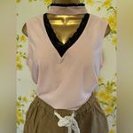 Tempted Hearts Pink Sleeveless Blouse with Black Lace Trim size M Size M Photo 4