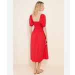 Madewell NEW Smocked Puff Sleeve Midi Dress in Poplin Cerise Red Photo 5