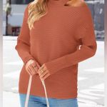 Women's Long Sleeve Ribbed Knitted Sweater Cutout Shoulder Top (76) Orange Size XL Photo 1