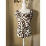 Ann Taylor  Loft Brown White Abstract Zebra Pattern 100% Linen Short Sleeve Tee S Photo 5
