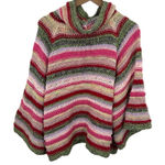 Anthropologie Chunky Knit Striped Turtleneck Bell Sleeve Sweater Multicolored Pink Size M Photo 0