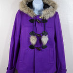 Juicy Couture Vintage Purple Wool Duffle Coat Faux Fur Hood Women's S Y2K Photo 0