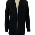 Halogen XS Black Pinstripe Open Front Longline Blazer Jacket Workwear Chic Photo 0
