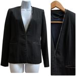 Elie Tahari Black Virgin Wool Lamb Leather Blend Pocket Blazer Size Small Photo 10