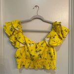 Alice + Olivia  Shanae Floral Smocked Crop Top Yellow Ruffle Sleeves Size L NWT Photo 3