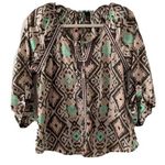 Buckle BKE  Womens Size Small Multicolor Boho Print Tab Sleeves Blouse Photo 0