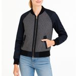 J.Crew  Womens Bomber Jacket Small Gray Pinstripe Wool Blend Full Zip Photo 0