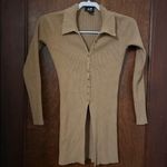 Anthropologie Maeve Ribbed Slim Button Down Collared Cardigan Tan XS Photo 1