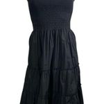 Quince Black Ruffle Smocked Square Neck Tiered Sleeveless A Line Midi Dress XS Photo 0