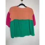 Crinkle Double Gauze Muslin Bright Color Block Babydoll Top Sz Large Green Photo 6