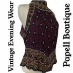 Papell Boutique  Burgundy and Gold Embroidered Blouse Photo 8