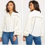 Free People  Cream Long Sleeve Embellished Button Down Shirt Photo 4