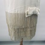 Vintage 80s Fringe Trim Dress Drop Waist Bow Detail Long Sleeves Ivory Womens 10 White Photo 4
