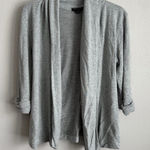 Theory Gray Shawl Collar 3/4 Ruched Sleeve Open Front Cardigan Womens M Classic Photo 0