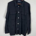 Made In Italy Jacket Topper Womens Large Black Eyelet Button Up Frayed Trim Edgy Photo 0