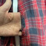 Miss Me  Womens Plaid Flannel Shirt Red Navy Long Sleeve Button Up Size S Photo 4