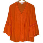Counterparts  Orange 3/4 Bell Sleeve Pintuck and Crochet Blouse Photo 0