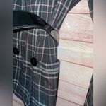 Love Tease  Plaid grey purple trench coat w/black belt size medium button pockets Photo 3