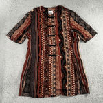 R & M Richards VTG Karen Kwong Blouse Women 10 Tunic Slits Gold Buttons Aztec Southwestern Boho Photo 0