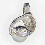 14KT Solid White Fine Gold 6mm Round White Pearl And Diamond Pendant TESTED Silver Photo 2