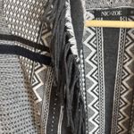 Nic+Zoe  Womens Cardigan Sweater Sz M Gray Aztec Open Front Fringe Trim Photo 2