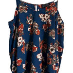 Sweet Wanderer  Floral‎ Cold Shoulder Blouse Top Blue Rust White Womens Size S Photo 0