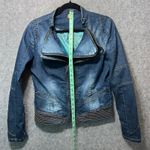 JouJou Women's Denim Moto Jacket Studded Shoulder Zip Pockets Blue Size M Size M Photo 6