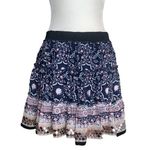 Free People Navy Blue Floral Tiered Boho Sequin Ruffle Elastic Pull On Skirt Photo 0