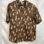 EUC Vintage Metro Express women’s brown tan print button front 100% silk shirt M Size M Photo 0