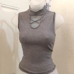 2000s Gothic Grunge Whimsygoth Black White Striped sleeveless top shirt blouse tank mock turtle neck criss cross Size M Photo 2