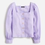 J.Crew NWT  Square Neck Button Down‎ Linen Top L Purple Photo 0