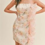 NWT Klesis Floral Tube Dress Size Large organza ruffle on side Mini Strapless Photo 1