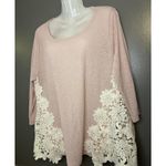 Umgee  Shirt Womens Medium Pink Floral Crochet Lace Tunic Long Sleeve Top Boho Photo 2
