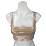 Meshki Tan Beige Khaki Patent Faux Leather Vegan Sleeveless Tank Crop Top Sz XS Photo 0