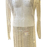 Sheer Pearl Rhinestone‎ Embellished Long Sleeve Dress Party Cocktail M* White Size M Photo 0