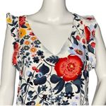 Loft  Dress Women XS White Multi Floral Flower Shift Dress Ruffle Sleeve Colorful Photo 3