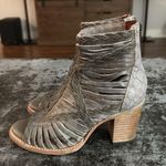 Freebird Taupe Olive Bela Leather Open Toe 3" Boho Heeled Booties Size 7 Tan Photo 1